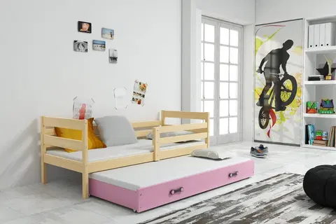 BMS Detská posteľ s prístelkou ERYK 2 | borovica Farba: Borovica / ružová, Rozmer.: 200 x 90 cm