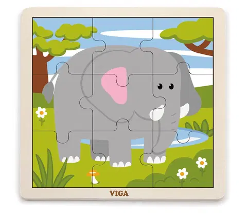 VIGA - Drevené puzzle slon 9ks