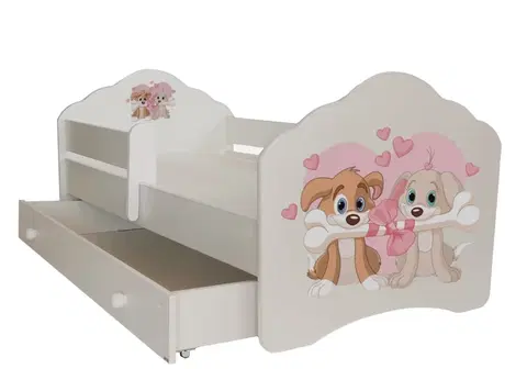 ArtAdrk Detská posteľ CASIMO | so zásuvkou a zábranou Prevedenie: Dva psíky