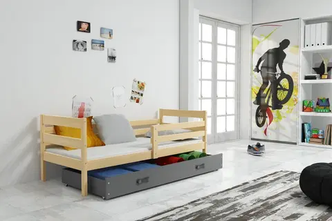 BMS Detská jednolôžková posteľ s úložným priestorom ERYK | borovica Farba: Borovica / sivá, Rozmer.: 200 x 90 cm