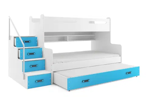 BMS Detská poschodová posteľ s prístelkou MAX 3 Farba: Modrá