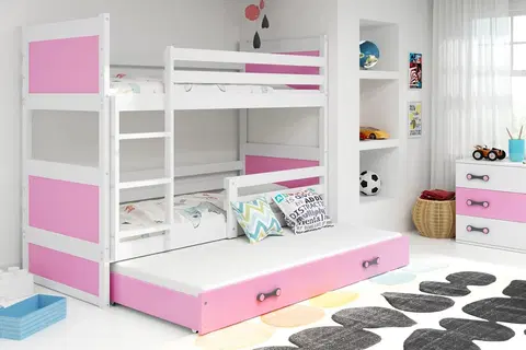 BMS Detská poschodová posteľ s prístelkou RICO 3 | biela 80 x 160 cm Farba: biela / ružová