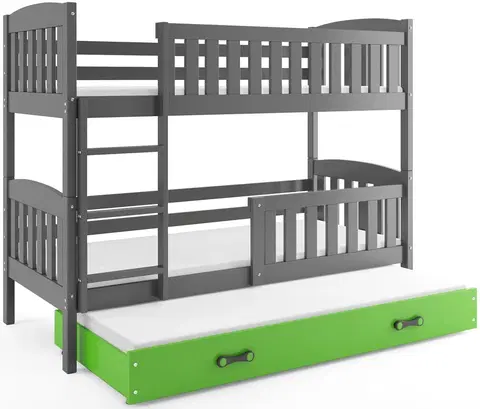BMS Detská poschodová posteľ KUBUŠ 3 s prístelkou / sivá Farba: Sivá / zelená, Rozmer.: 190 x 80 cm