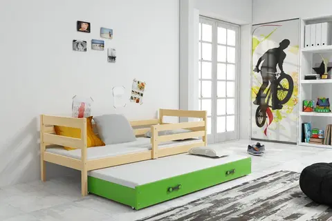 BMS Detská posteľ s prístelkou ERYK 2 | borovica Farba: Borovica / zelená, Rozmer.: 190 x 80 cm